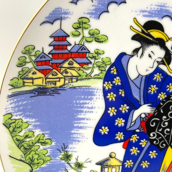 Vtg Japanese Geishas Plate Gion Style Collectible Asian Wall Decorative Plate - Picture 4 of 10